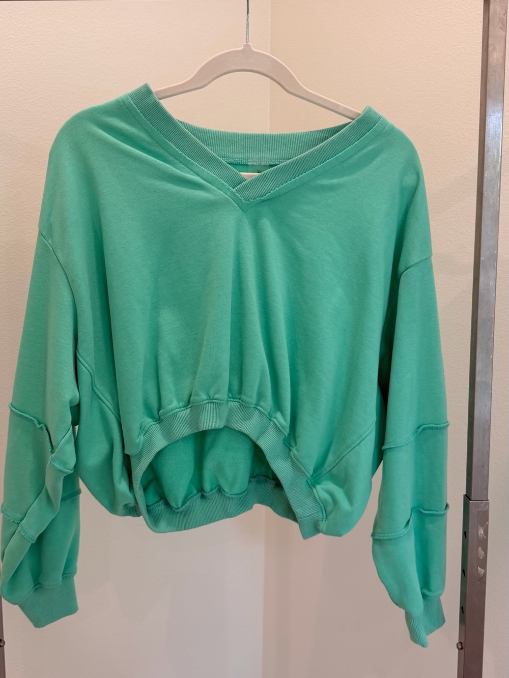 Altar'd State Mint Green V-Neck Cropped Sweatshirt
